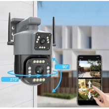 Вулична поворотна IP камера відеоспостереження 8Мп з Wi-Fi з мікрофоном та динаміком, нічне бачення, 2 об'єктиви, Qettopo V380 Вулична поворотна IP камера відеоспостереження 8Мп з Wi-Fi з мікрофоном та динаміком, нічне бачення, 2 об'єктиви, Qettopo V380