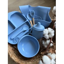 Набір дитячого силіконового посуду Powder blue із 8 предметів із безпечного та харчового силікону 
