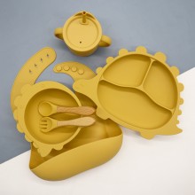 Набор детской силиконовой посуды из 6 предметов для кормления Дино Yellow 