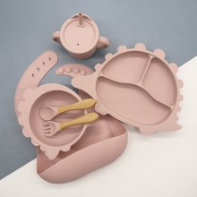 Набор детской силиконовой посуды из 6 предметов для кормления Дино Pink