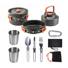 Набір туристичного посуду Camping cooking зі столовими приладами 10 в 1 у захисному мішку