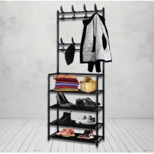 Вішалка для одягу в передпокій із полицями для взуття New simple floor clothes rack Black Вішалка для одягу в передпокій із полицями для взуття New simple floor clothes rack Black